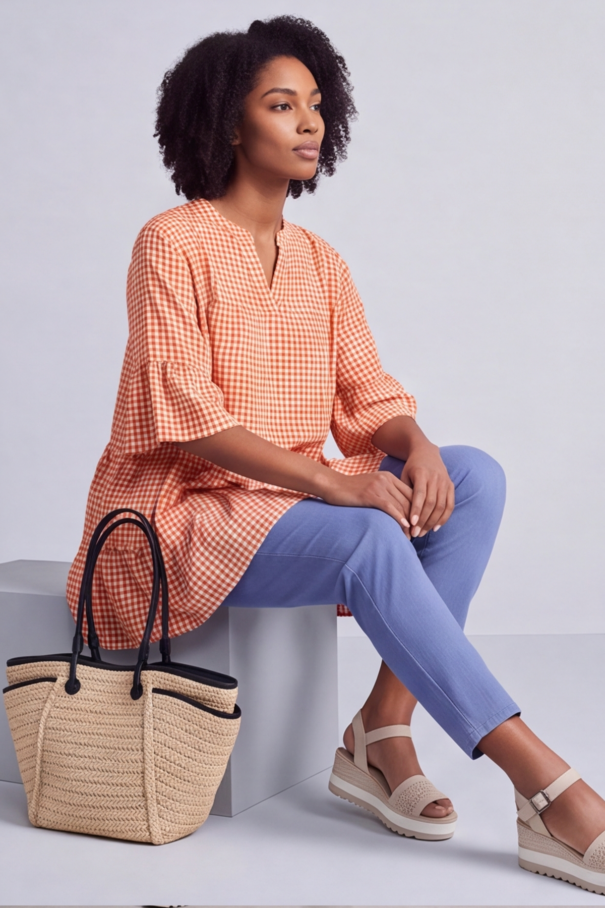 Aurelia Gingham Cotton Top Orange
