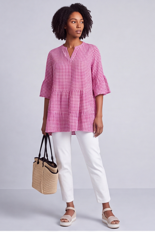 Aurelia Gingham Cotton Top Fuchsia - Image 3