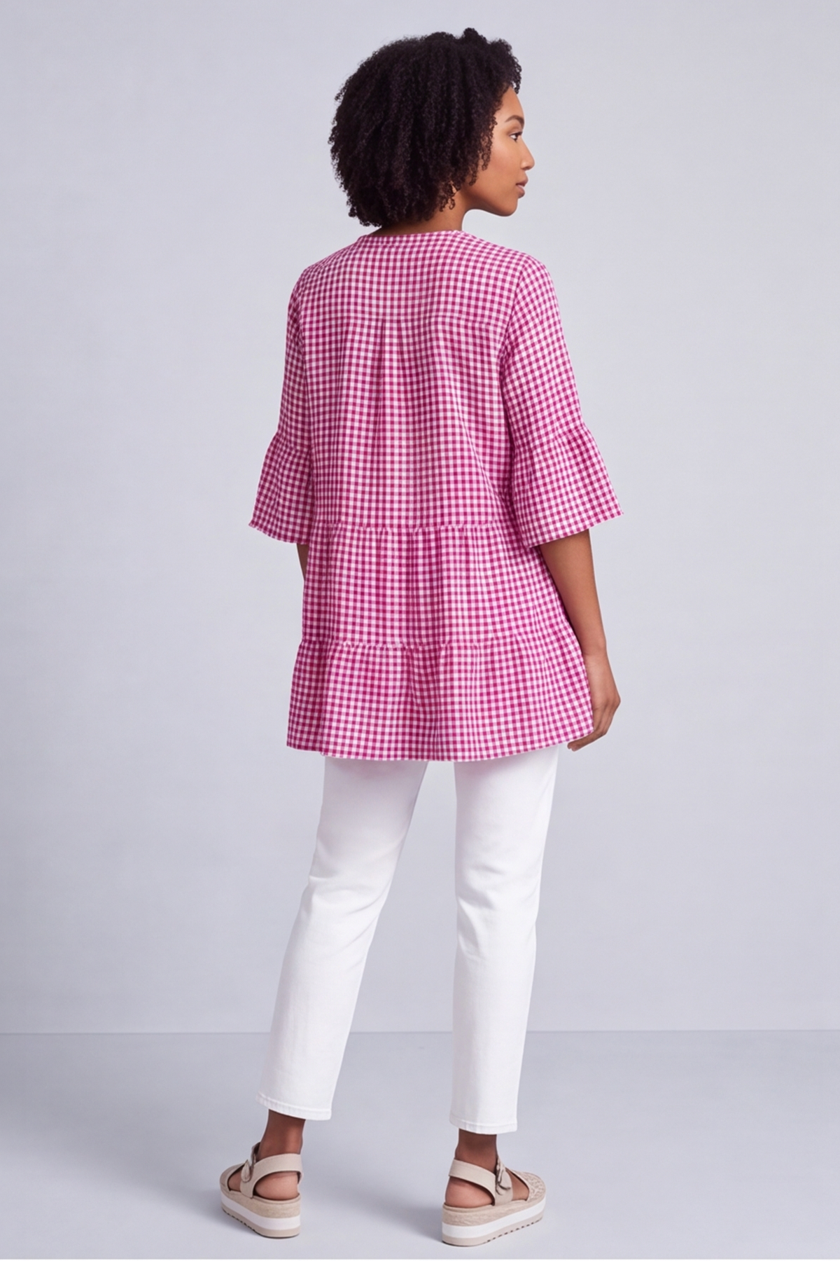 Aurelia Gingham Cotton Top Fuchsia