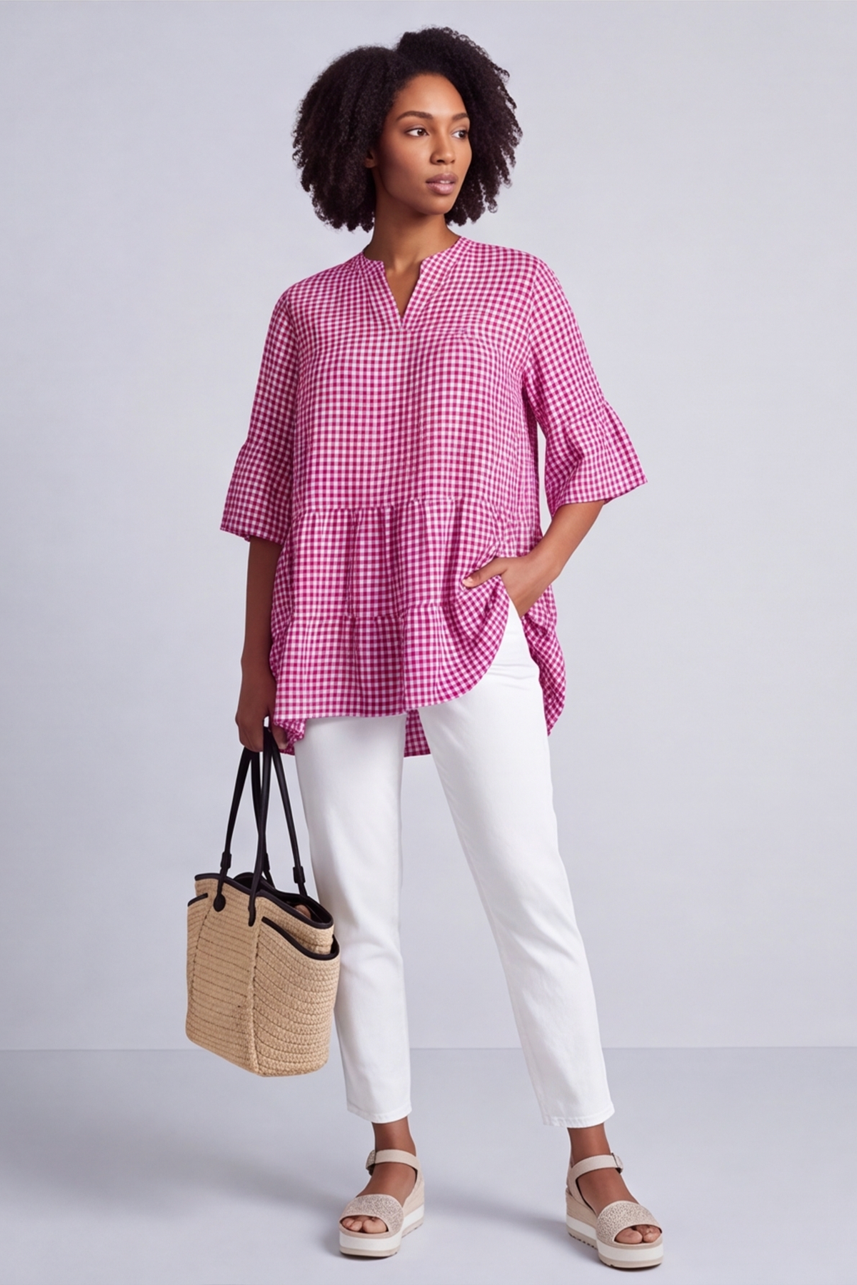 Aurelia Gingham Cotton Top Fuchsia