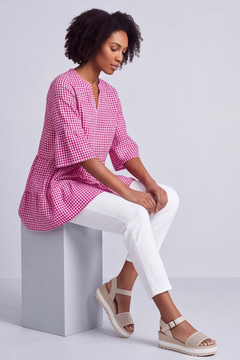 Aurelia Gingham Cotton Top Fuchsia