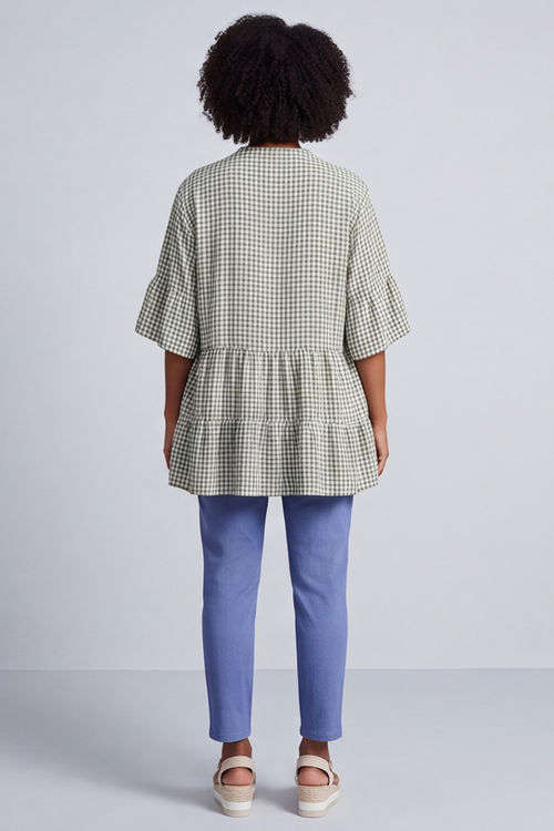Aurelia Gingham Cotton Top Khaki - Image 5