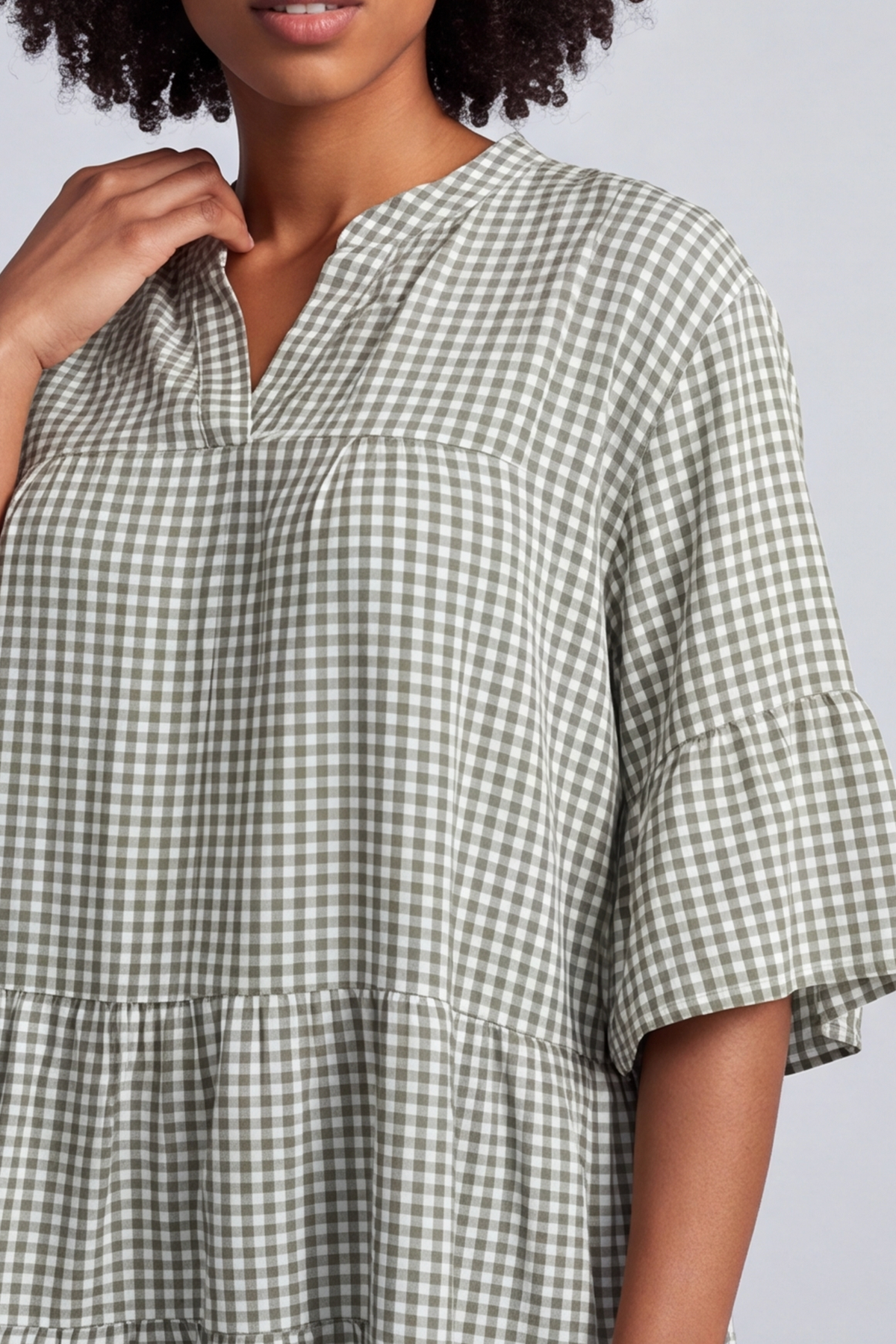 Aurelia Gingham Cotton Top Khaki