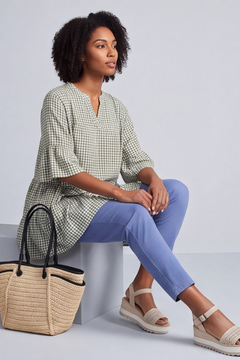Aurelia Gingham Cotton Top Khaki