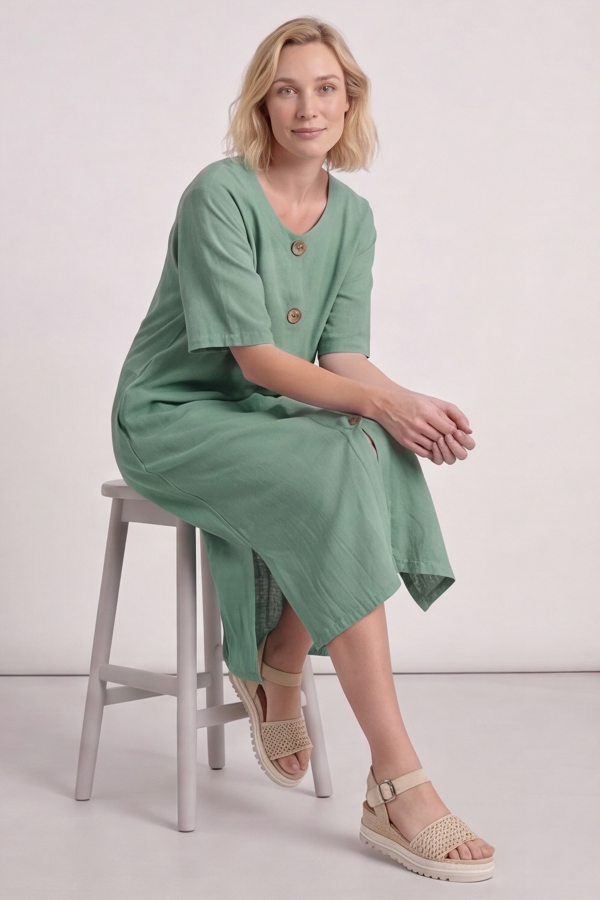 Pauline Linen 2 Piece Cardigan and Dress Set Green