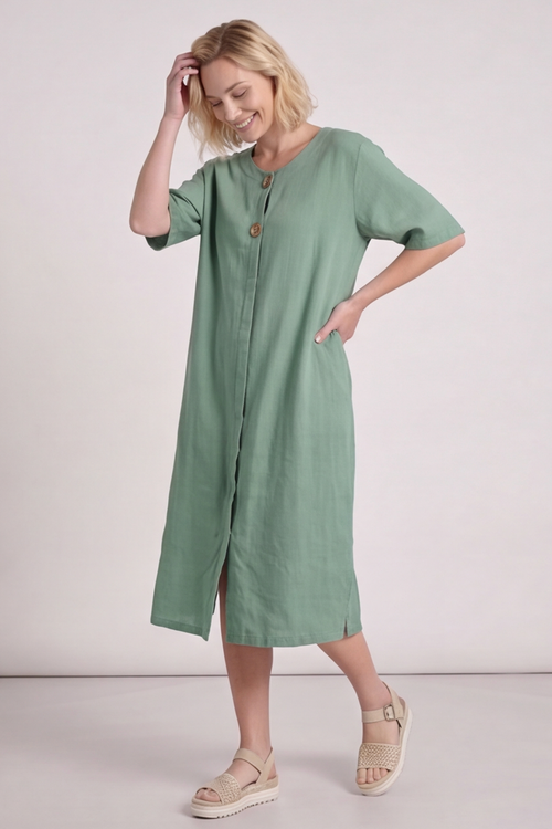Pauline Linen 2 Piece Cardigan and Dress Set Green - Image 3