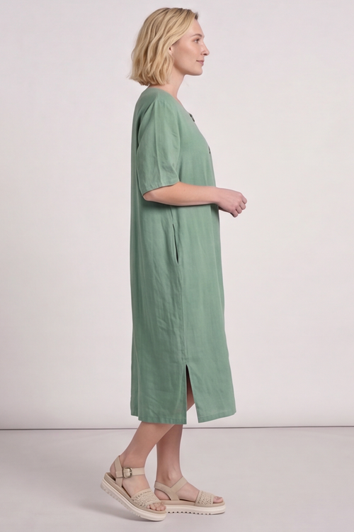 Pauline Linen 2 Piece Cardigan and Dress Set Green - Image 7