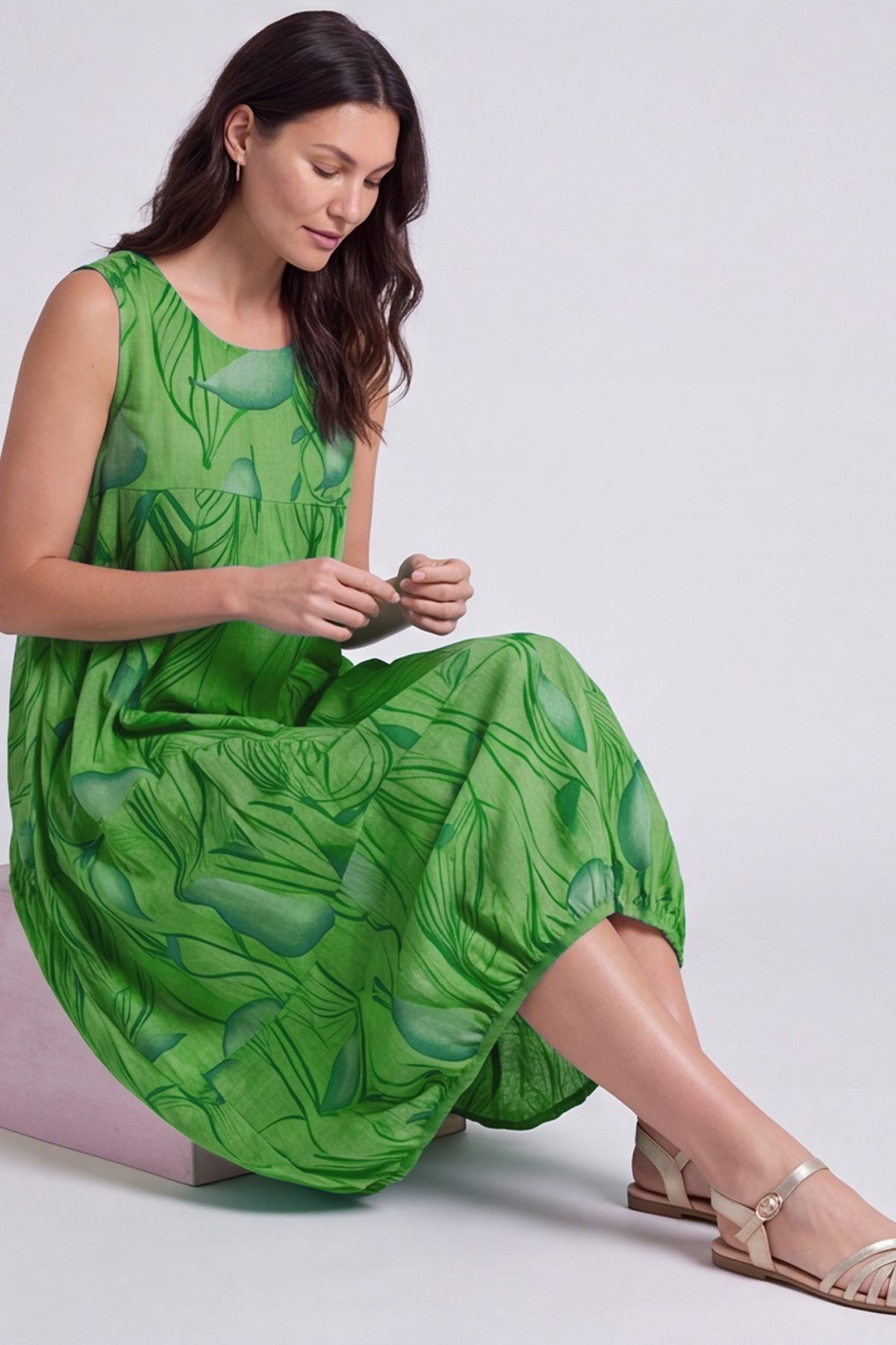Carrie Sleeveless Print Cotton Dress Green