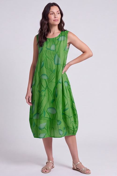 Carrie Sleeveless Print Cotton Dress Green - Image 4