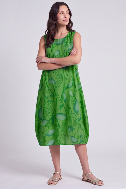 Carrie Sleeveless Print Cotton Dress Green - Image 5