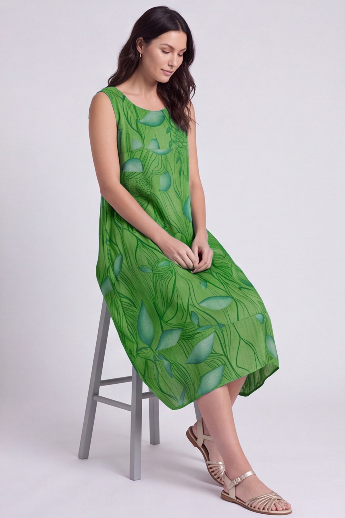 Carrie Sleeveless Print Cotton Dress Green
