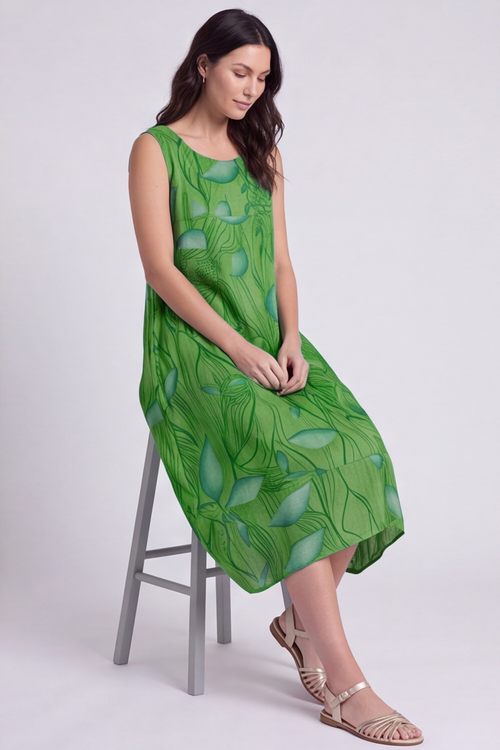 Carrie Sleeveless Print Cotton Dress Green - Image 6