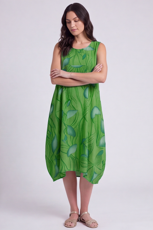 Carrie Sleeveless Print Cotton Dress Green - Image 1