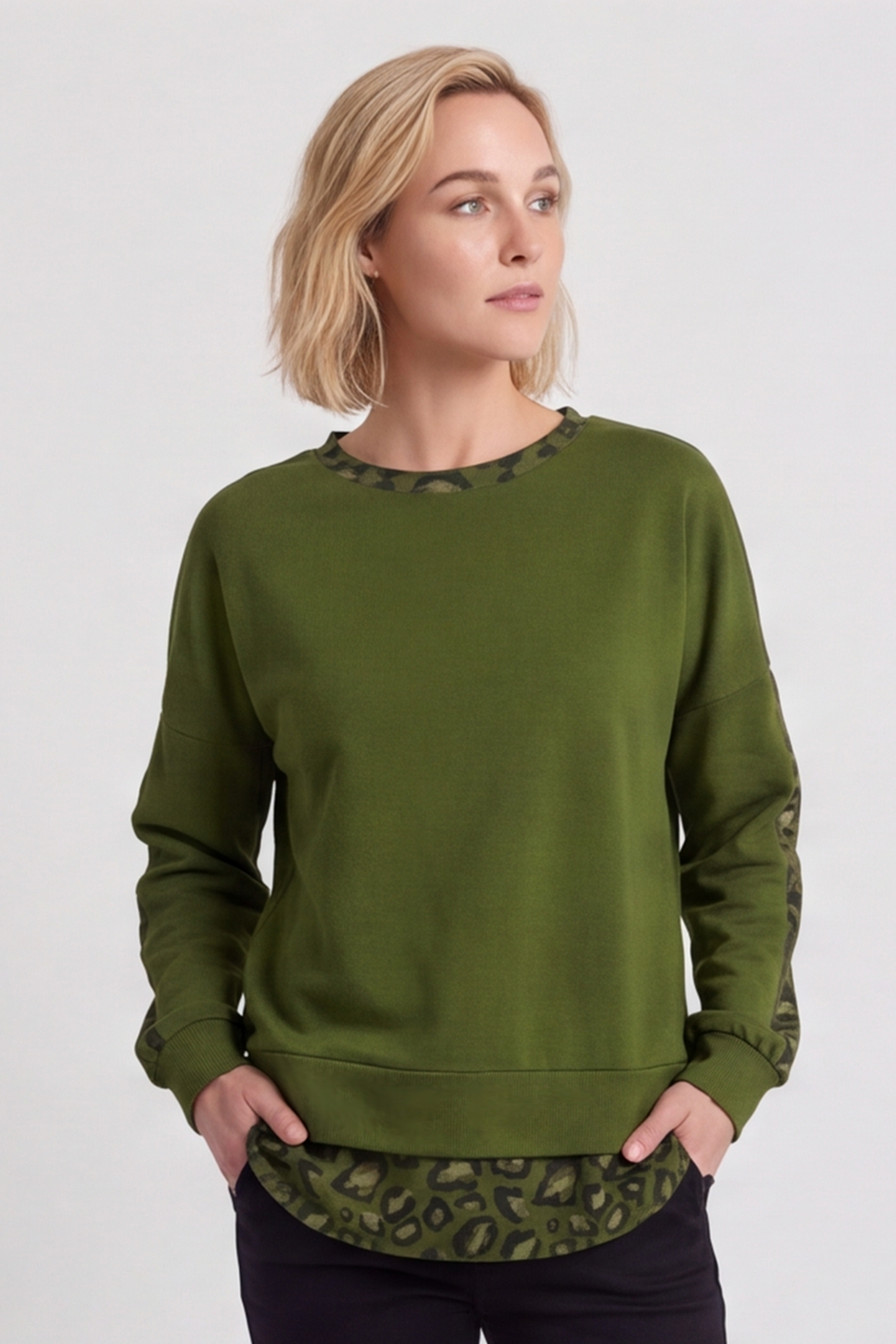 Nicky Leopard Print Cotton Top Olive
