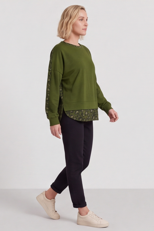 Nicky Leopard Print Cotton Top Olive - Image 2