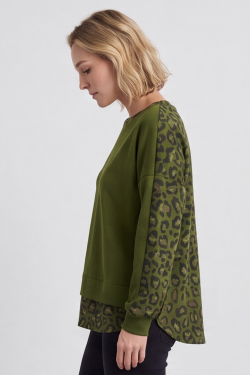 Nicky Leopard Print Cotton Top Olive - Image 3