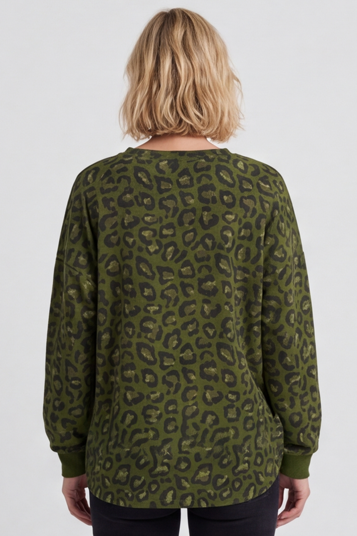 Nicky Leopard Print Cotton Top Olive