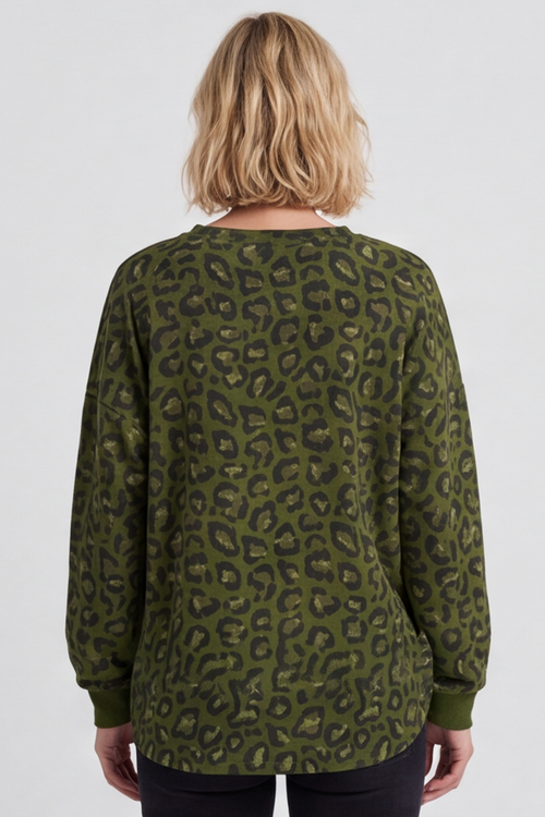 Nicky Leopard Print Cotton Top Olive - Image 4