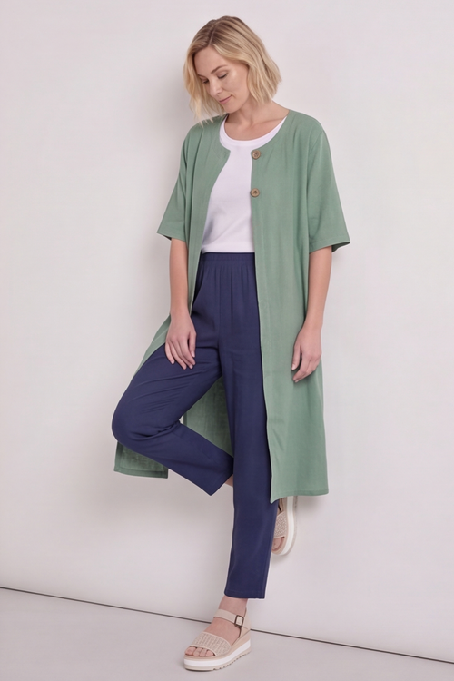 Pauline Linen 2 Piece Cardigan and Dress Set Green - Image 4