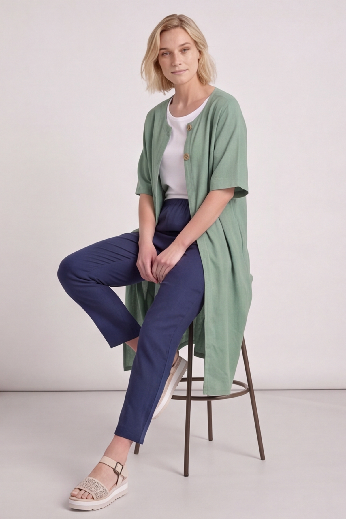 Pauline Linen 2 Piece Cardigan and Dress Set Green