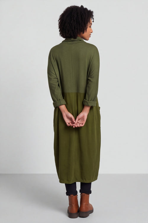 Libby Cowl Neck Cotton Dress Olive - Image 4
