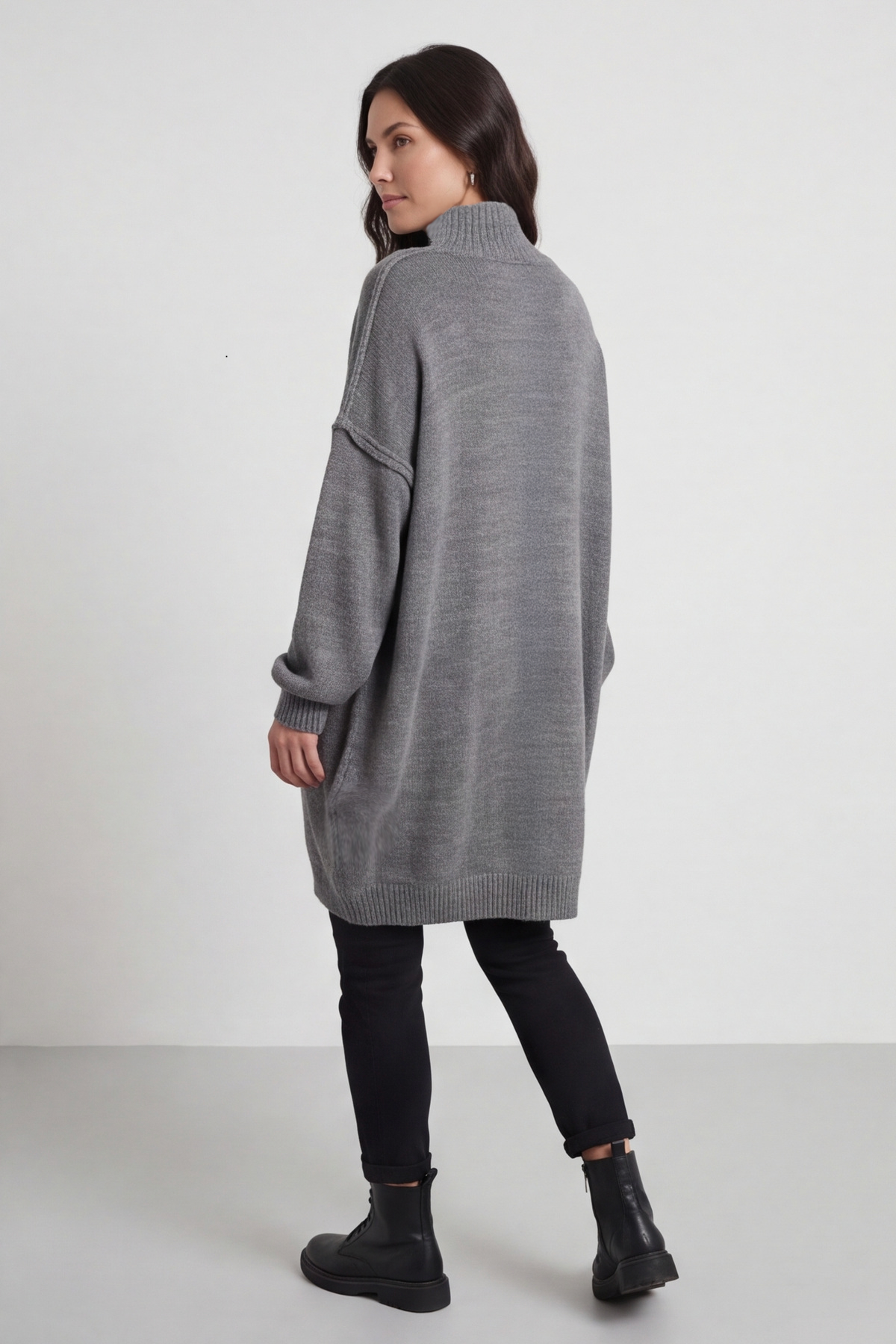 Bridie Polo Neck Knitted Tunic Grey