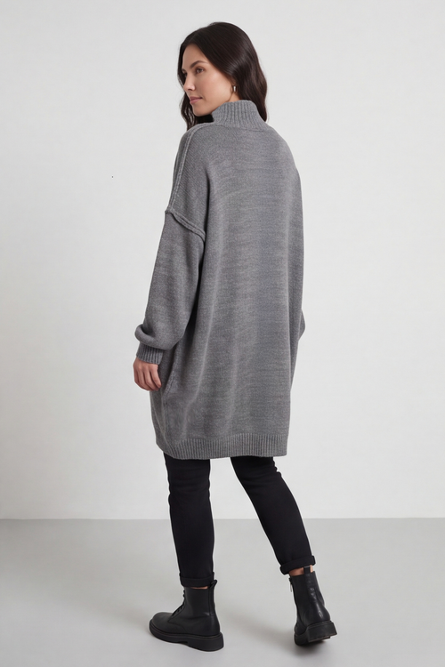 Bridie Polo Neck Knitted Tunic Grey - Image 4