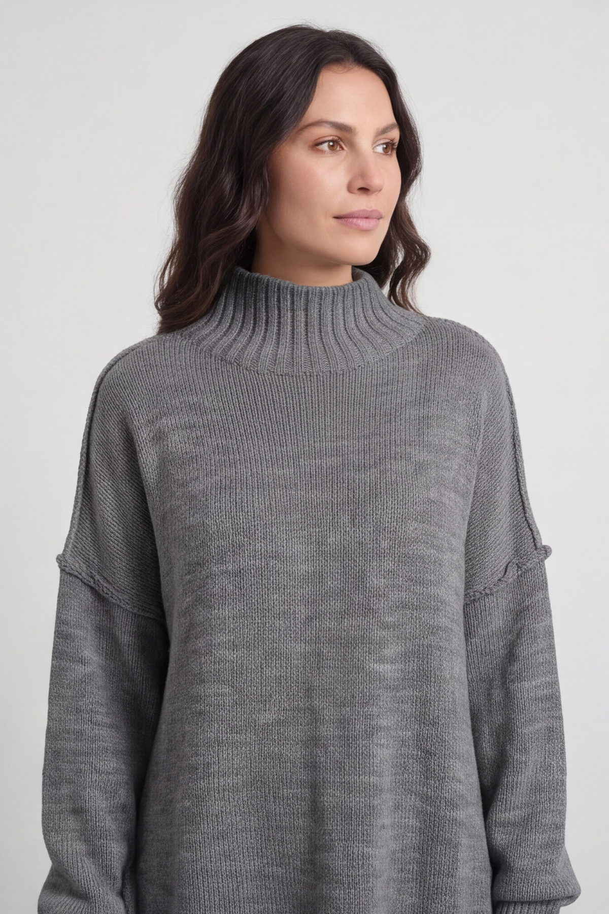 Bridie Polo Neck Knitted Tunic Grey