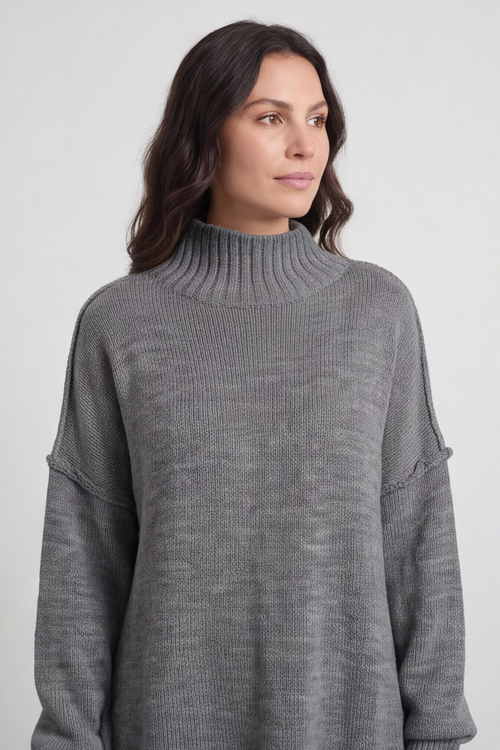 Bridie Polo Neck Knitted Tunic Grey - Image 5