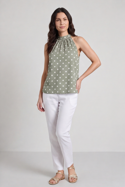 Blake Khaki Polka Dot Top - Image 1
