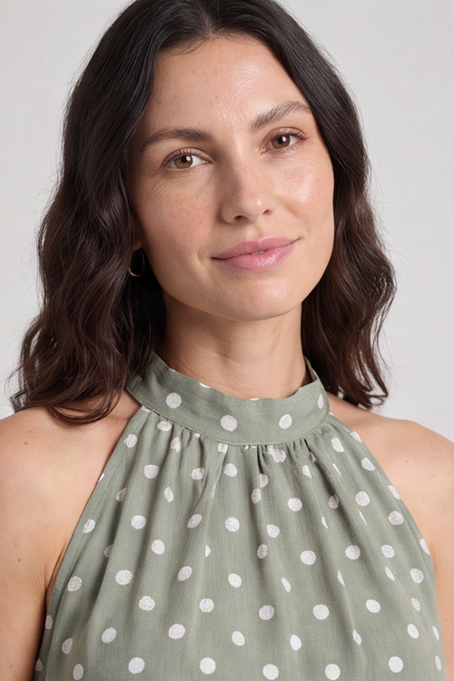 Blake Khaki Polka Dot Top - Image 2