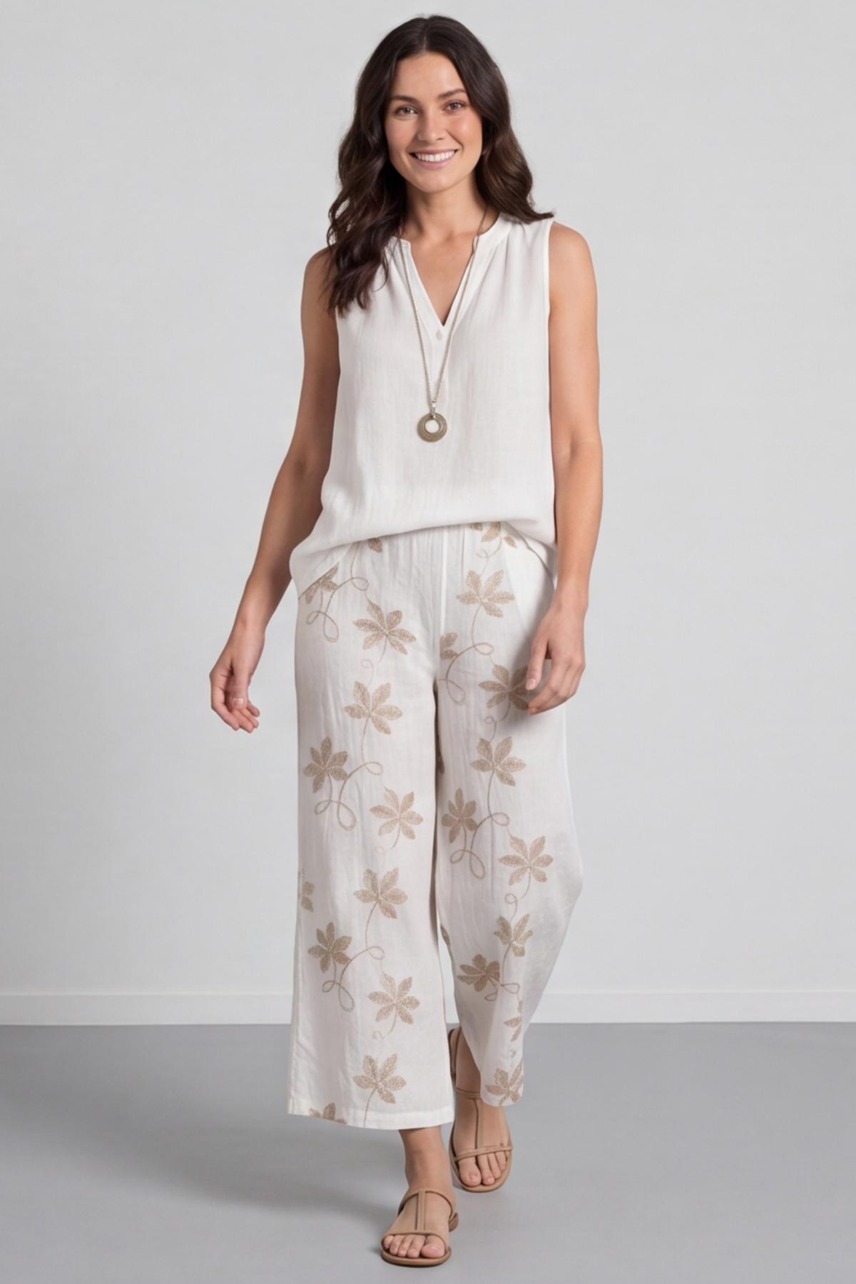 Hana Embroidered Pants White