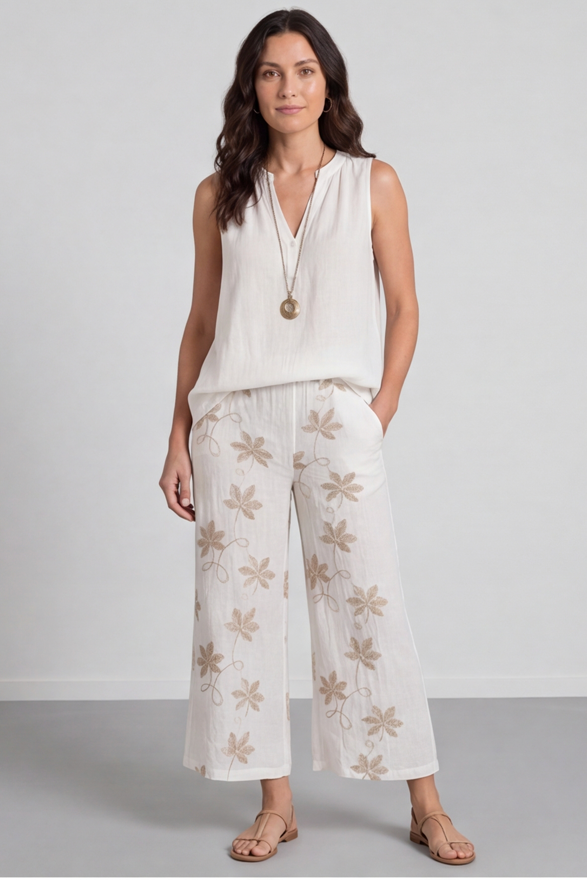 Hana Embroidered Pants White