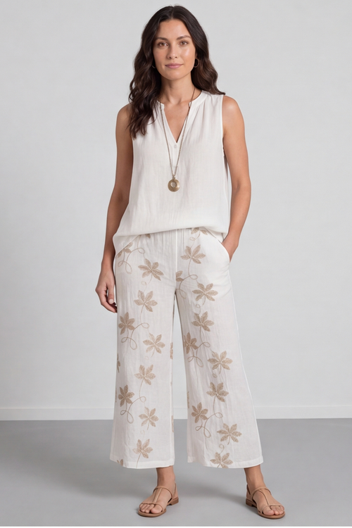 Hana Embroidered Pants White - Image 4