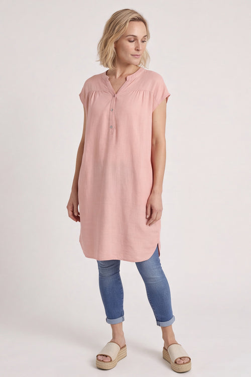 Hayle Button Linen Tunic Pink - Image 3