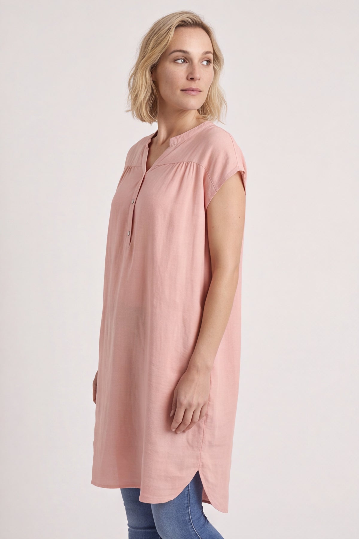 Hayle Button Linen Tunic Pink
