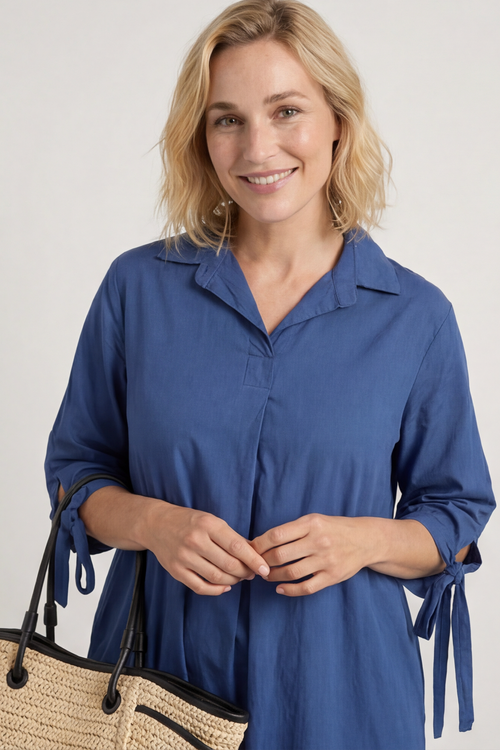 Henrietta Cotton Dress Navy - Image 5