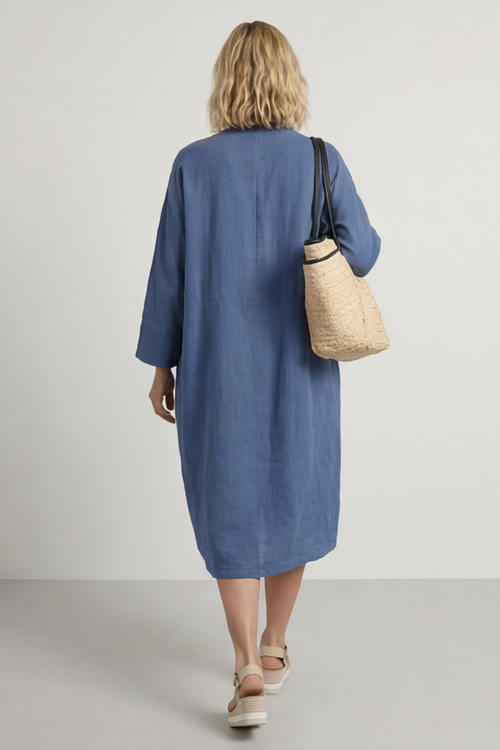 Helena Linen Dress Blue - Image 5