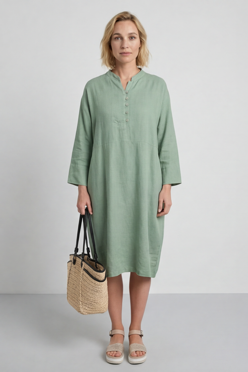 Helena Linen Dress Green - Image 3