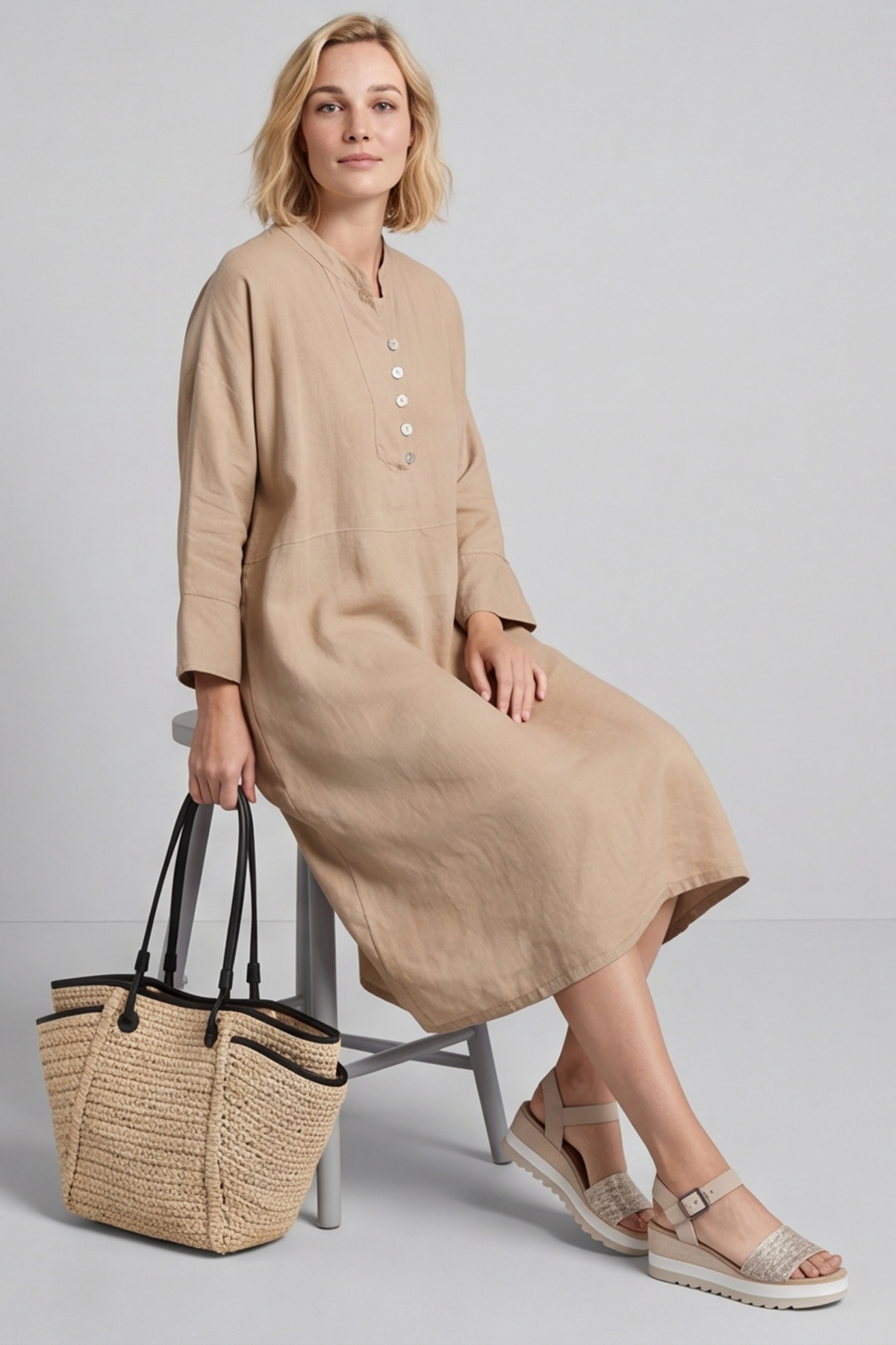 Helena Linen Dress Camel