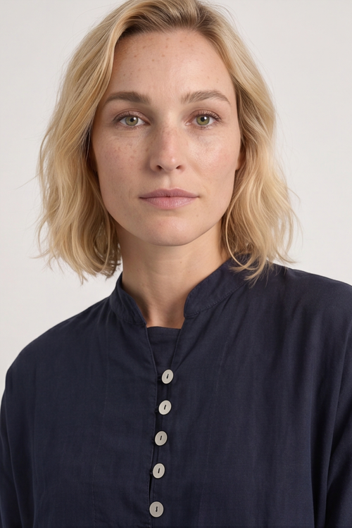 Helena Linen Dress Navy - Image 2