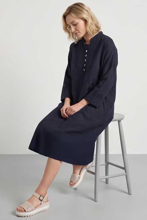 Helena Linen Dress Navy - Image 3