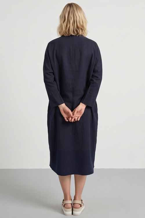 Helena Linen Dress Navy - Image 4