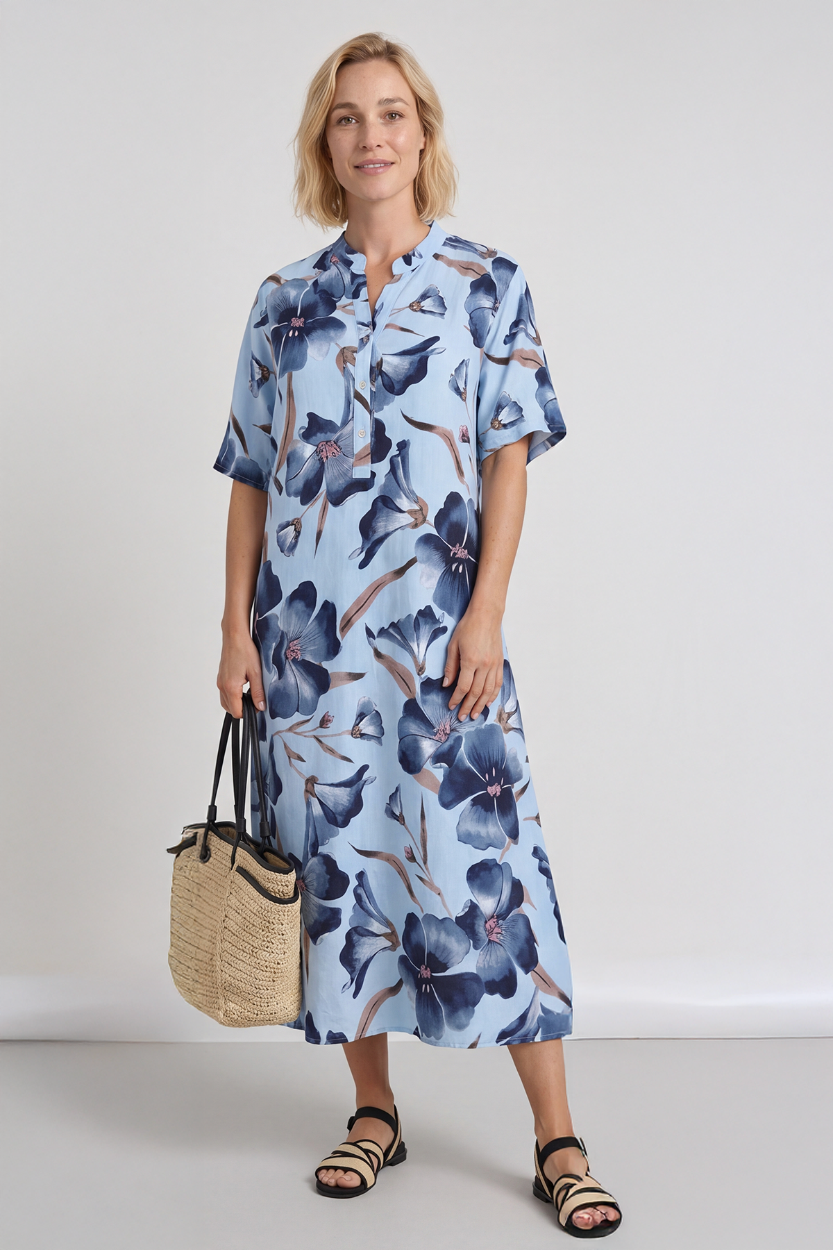 Hemsby Button Floral Dress Light Blue