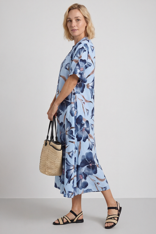 Hemsby Button Floral Dress Light Blue - Image 3