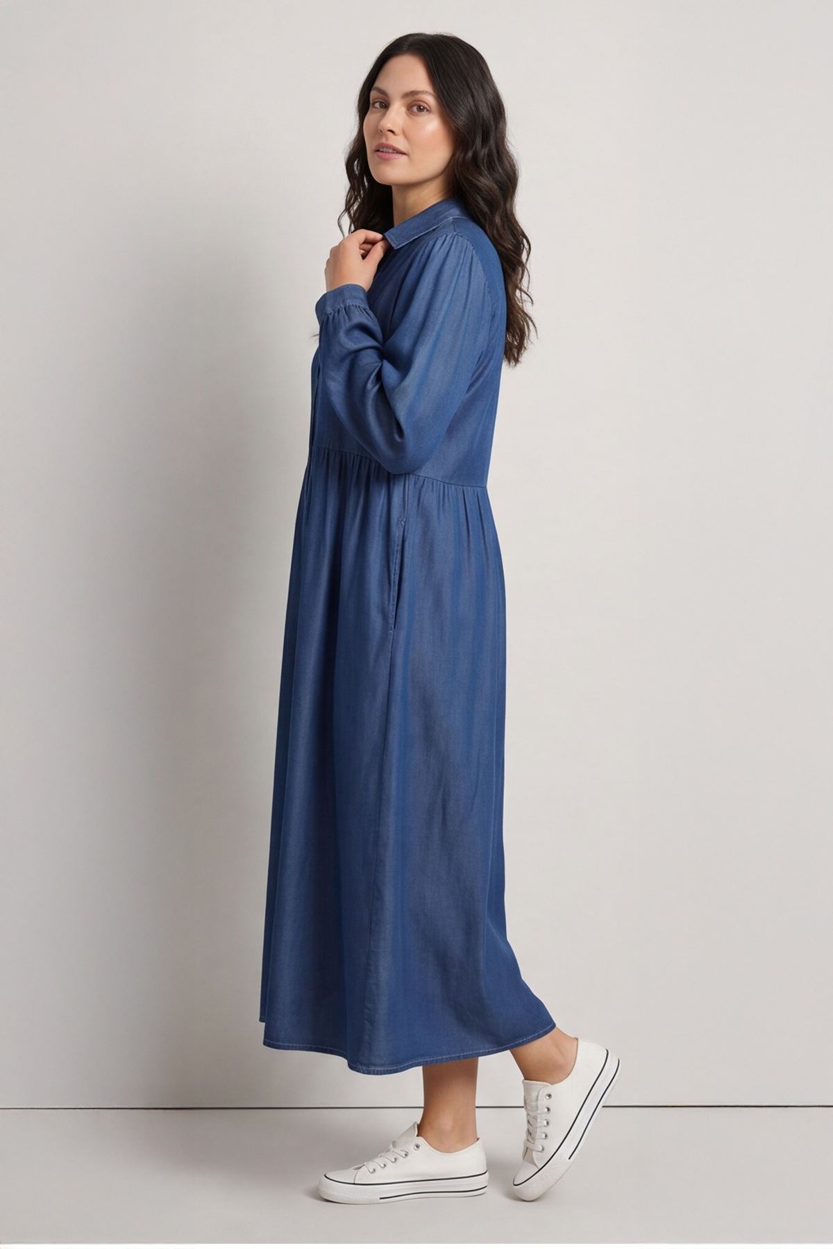 Helenton Button Dress Mid Denim