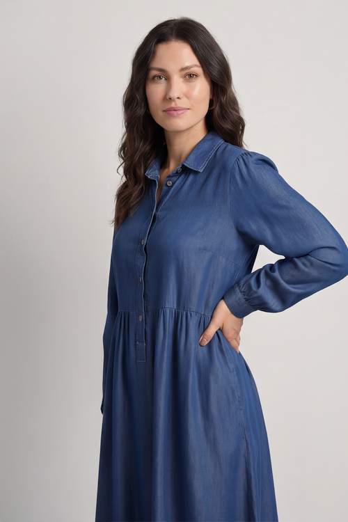 Helenton Button Dress Mid Denim - Image 3