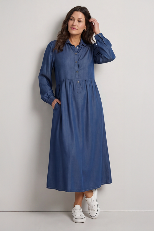 Helenton Button Dress Mid Denim - Image 4