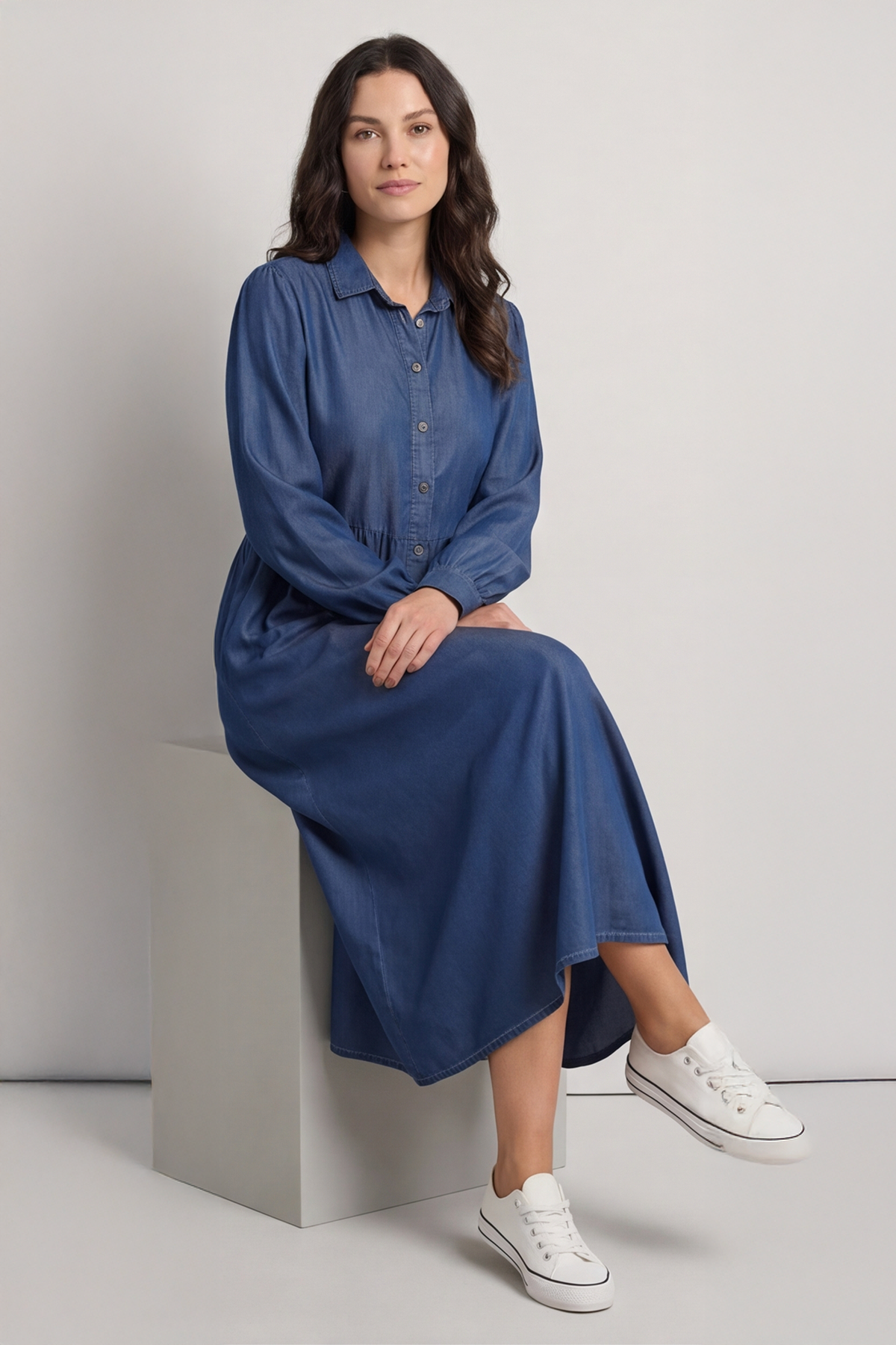 Helenton Button Dress Mid Denim