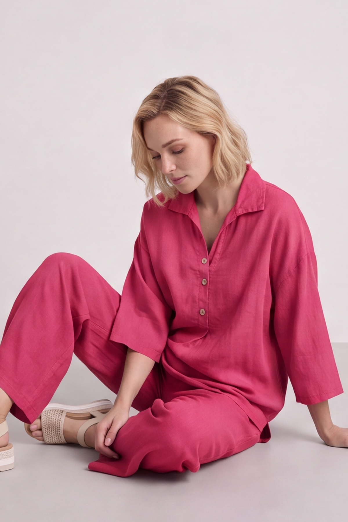 Elena Linen Hot Pink Trousers